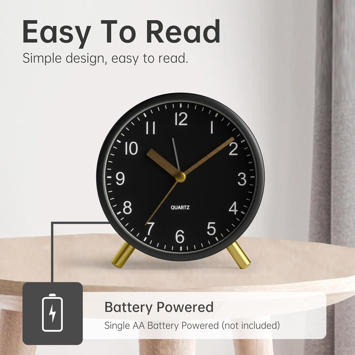 JALL Analog Alarm Clock, 4 inch Super Silent Non Ticking Small Clock with Night Light, Battery Operated, Simple Design, Old Fashioned Style Ideal Decor, for Bedroom, Bedside, Desk, Adult, Gift, Green