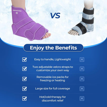 KingPavonini Ankle Foot Ice Pack Wrap, XL, Blue, 1 Wrap + 4 Gel Packs