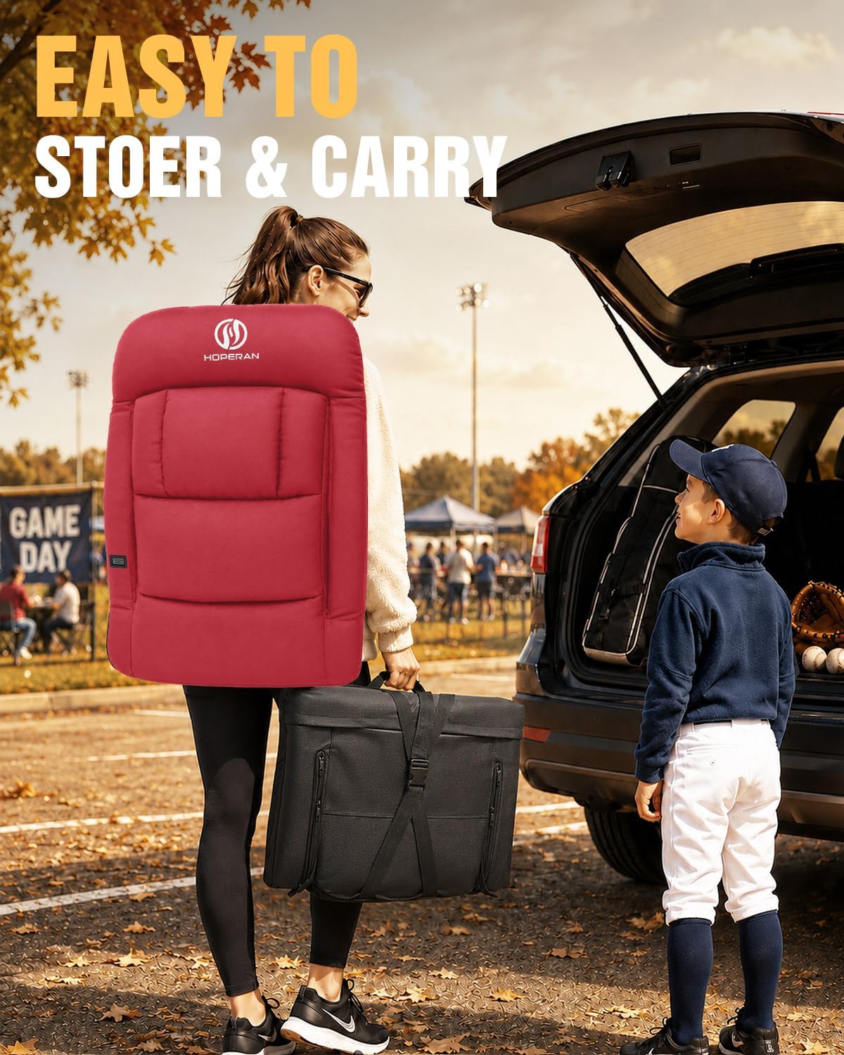 HOPERAN 25in Heated Stadium Seats for Bleachers, 4.3" Extra Thick, Pink | Super Soft Sofa-Style, Independent Seat&Back 3 Level Heat (NO Battery), 6 Recliner, Anti-Slip, Side Pockets, Backpack Straps