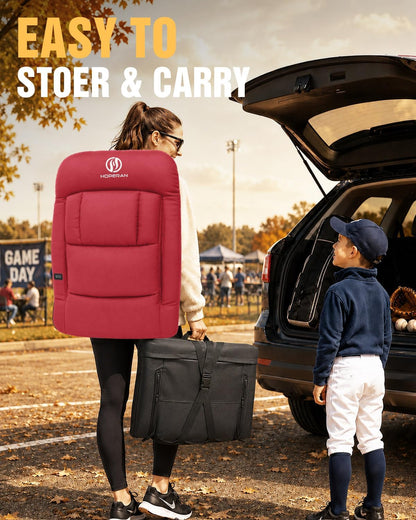 HOPERAN 25in Heated Stadium Seats for Bleachers, 4.3" Extra Thick, Pink | Super Soft Sofa-Style, Independent Seat&Back 3 Level Heat (NO Battery), 6 Recliner, Anti-Slip, Side Pockets, Backpack Straps