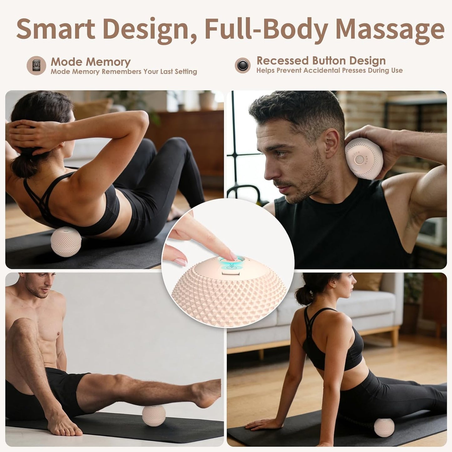 Heating Vibrating Massage Ball with 7 Modes & Memory Function for Myofascial Release, Deep Tissue and Trigger Point Muscle Therapy - Targets Back, Hip, Leg, Neck & Foot (Black)