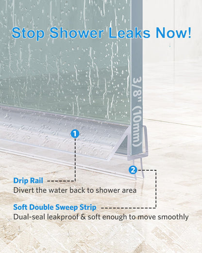 Delamu 3-Pack Shower Door Bottom Seal, 3/8''× 39'' Shower Door Sweep Strip | Shower Seal Strip for 3/8'' (10mm) Doors, Frameless Glass Shower Door Seal Strip Stop Shower Leaks and Create a Water Barrier