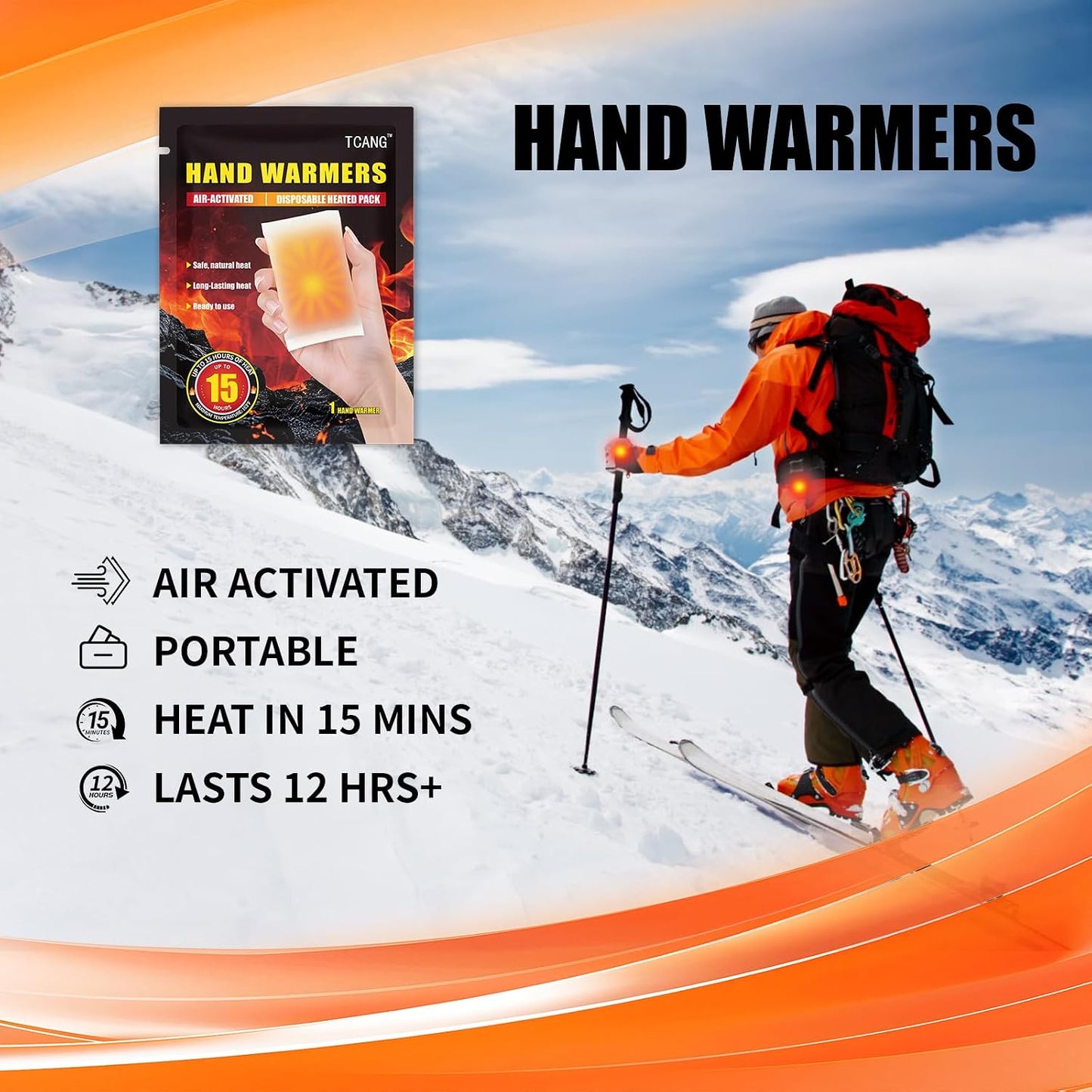 Hand Warmers Disposable - Up to 15 Hours of Heat - 10/50/100/200 Pack Super Long Lasting Air Activated Warmers, All Natural, Portable for Body, Hands & Toes - Odorless Hot Warmer Heater for Outdoor