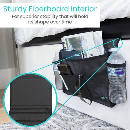 Vive Bedside Caddy - Bed Hanging Organizer - Storage Bag Shelf for College Dorm, Bedroom, Couch, Bunk - 8 Large Pockets with Charger Slots for Men and Women - Slides Under Mattress - Handle for Travel | Dorm, Bedroom, Couch, Bunk - 8 Large Pockets with