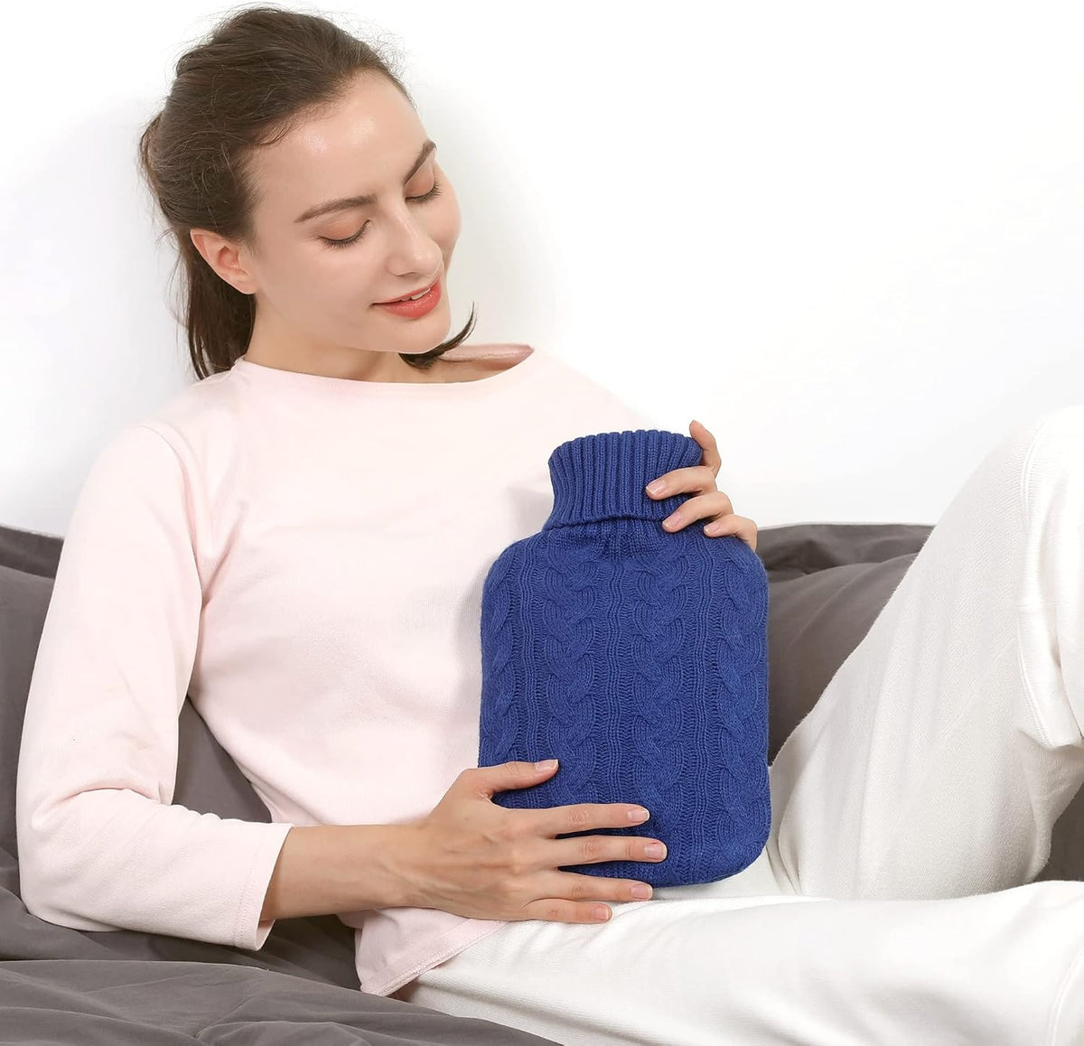 samply 2L Hot Water Bottle with Knitted Cover, Hot Water Bag, Purple