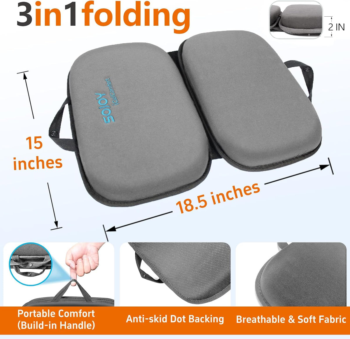 Sojoy iGelComfort 3 in 1 Foldable Gel Seat Cushion Featured with Memory Foam (A Must-Have Travel Cushion! Smart, Easy Travel Cushion) (Size: 18.5“ x 15" x 2")