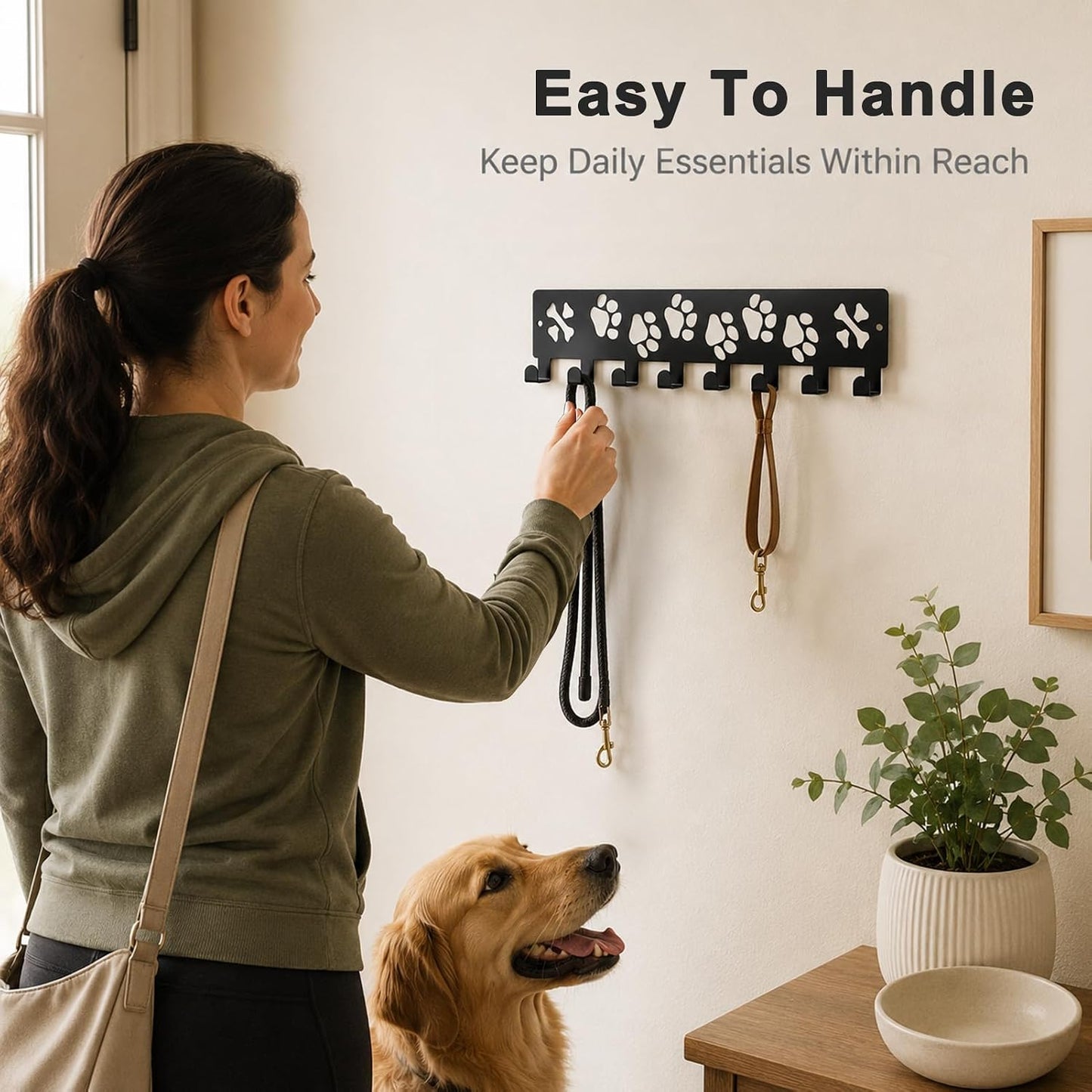 Key Holder Wall Mount & Dog Leash Holder, 8 Hooks 11.81'' × 2.76'' Dog Paws with Dones Design Wall Organizer, Metal Key Rack with Screw Anchors for Entryway, Farmhouse, Kitchen