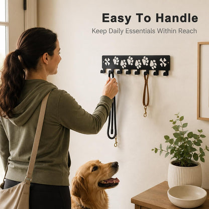 Key Holder Wall Mount & Dog Leash Holder, 8 Hooks 11.81'' × 2.76'' Dog Paws with Dones Design Wall Organizer, Metal Key Rack with Screw Anchors for Entryway, Farmhouse, Kitchen