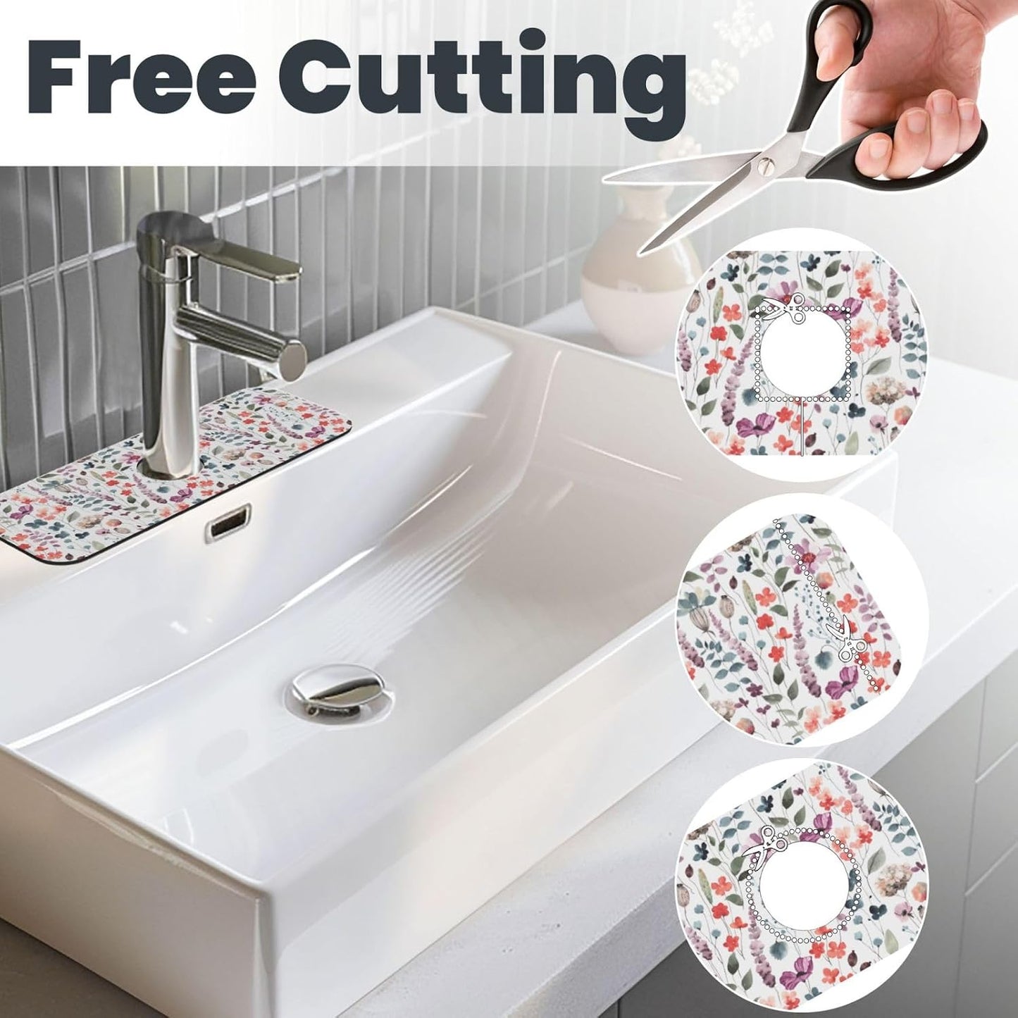 Abstract Flower Blooming Floral Watercolor Kitchen Sink Splash Guard Faucet Mat Super Absorbent Fast Drying Mat Sink Gadgets-Fast Drying Pad Sink Mat For Kitchen Bathroom (15" X 5.5" )