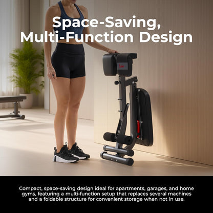 Sunny Health & Fitness Multi-Function Roman Chair | Adjustable Height, Folds Flat for Storage, Built in Dip Station, Targets Back, Abs & Core, Crunches & Back Extensions