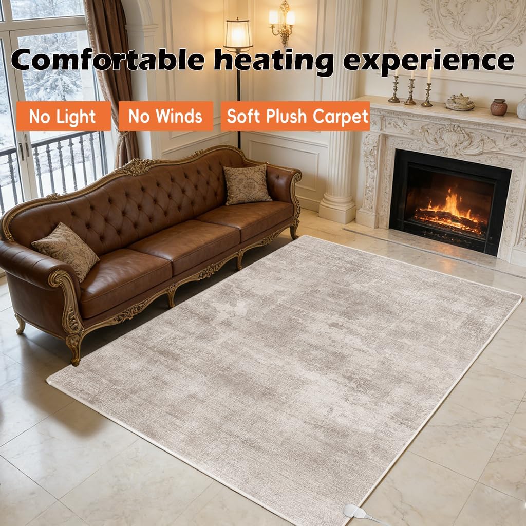 Electric Heated Carpet 35x55in Soft Plush Heating Rug 450W CX | Instant Warmth in 30s, 60 Heat Levels 12h Timer, Energy Efficient Safety Protection Ideal for Home Office Playroom 120V