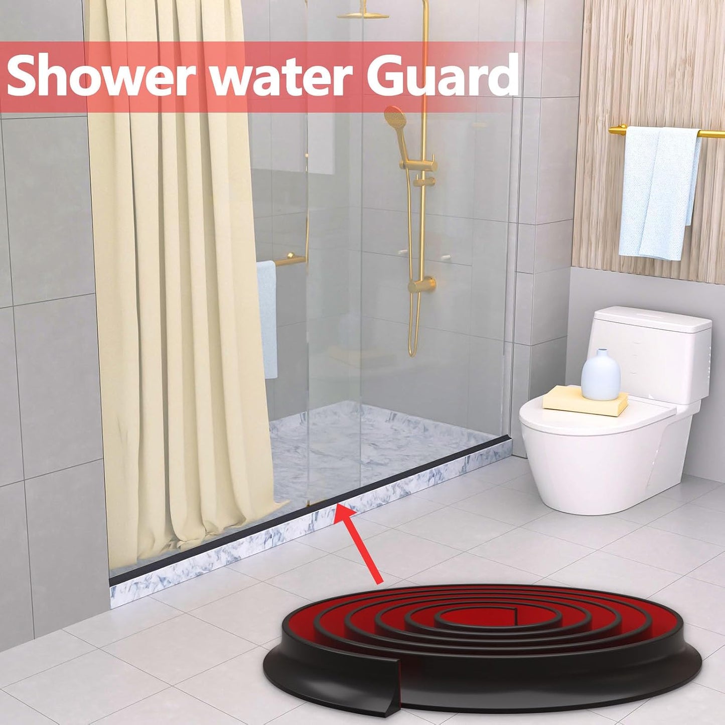 Raycity Silicone Shower Threshold Water Dam Barrier, 39 Inch, Clear | Self-Adhesive Glass Shower Door Bootom Seal Strip, Shower Water Guard Blocker for Walk in Bathroom, Kitchen
