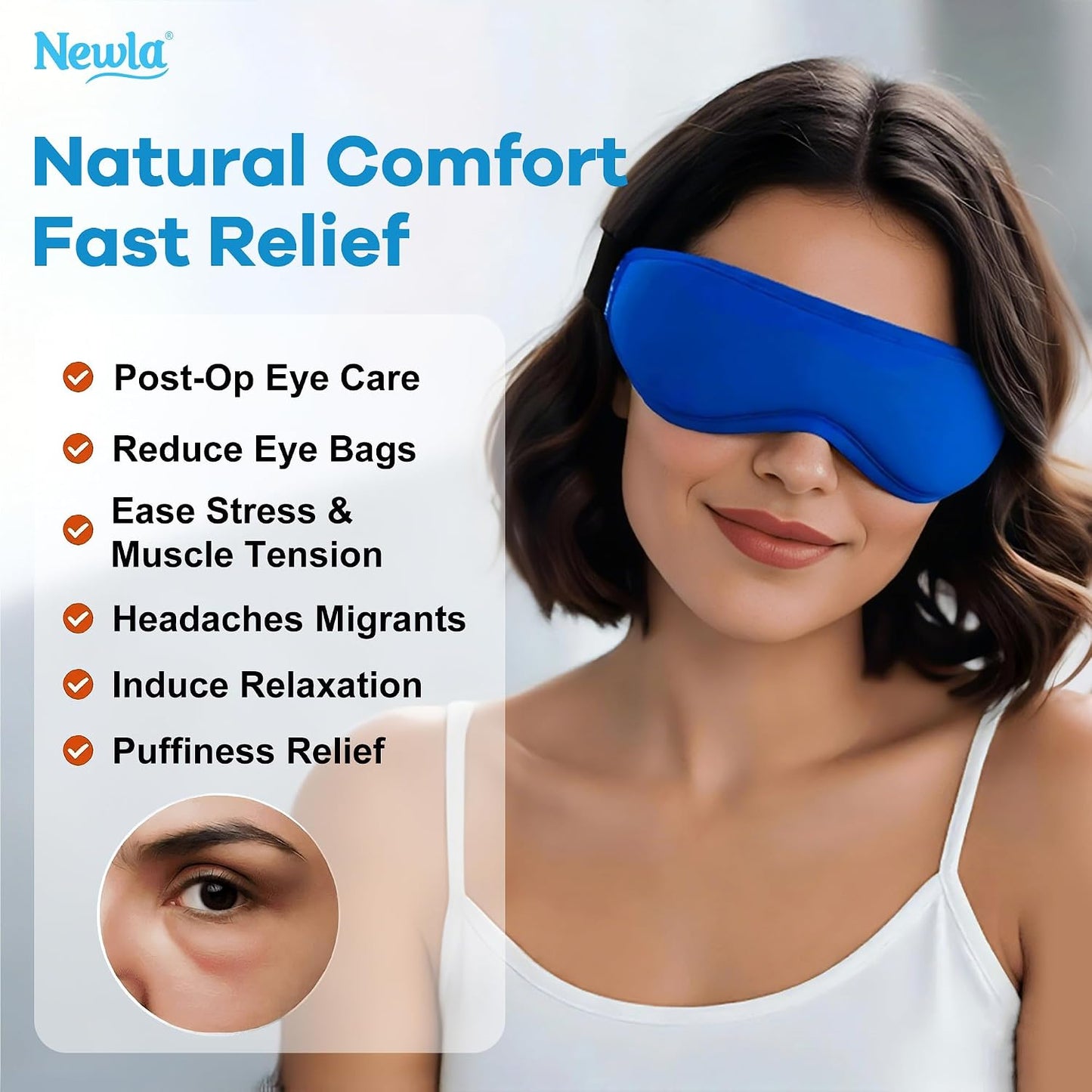 Contoured Cooling Gel Eye Mask: Ice Cold Compress for Puffy Eyes, Dark Circles, Sinus Pain & Surgery Relief, Reusable Therapy, Fits All Head Sizes, Daily Eye Care, Relaxation Beauty Gift, Blue