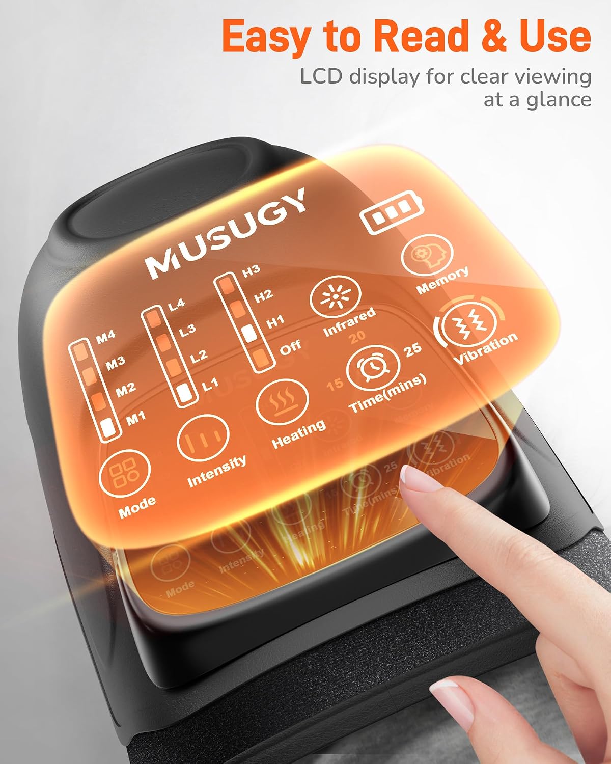 Knee Massager with Heat and Red Light Therapy : 4-in-1 Compression Massage with 14 Chambers & Vibration for Pain Relief, Cordless Home Office Use for Seniors and Active Adults, 5000mAh