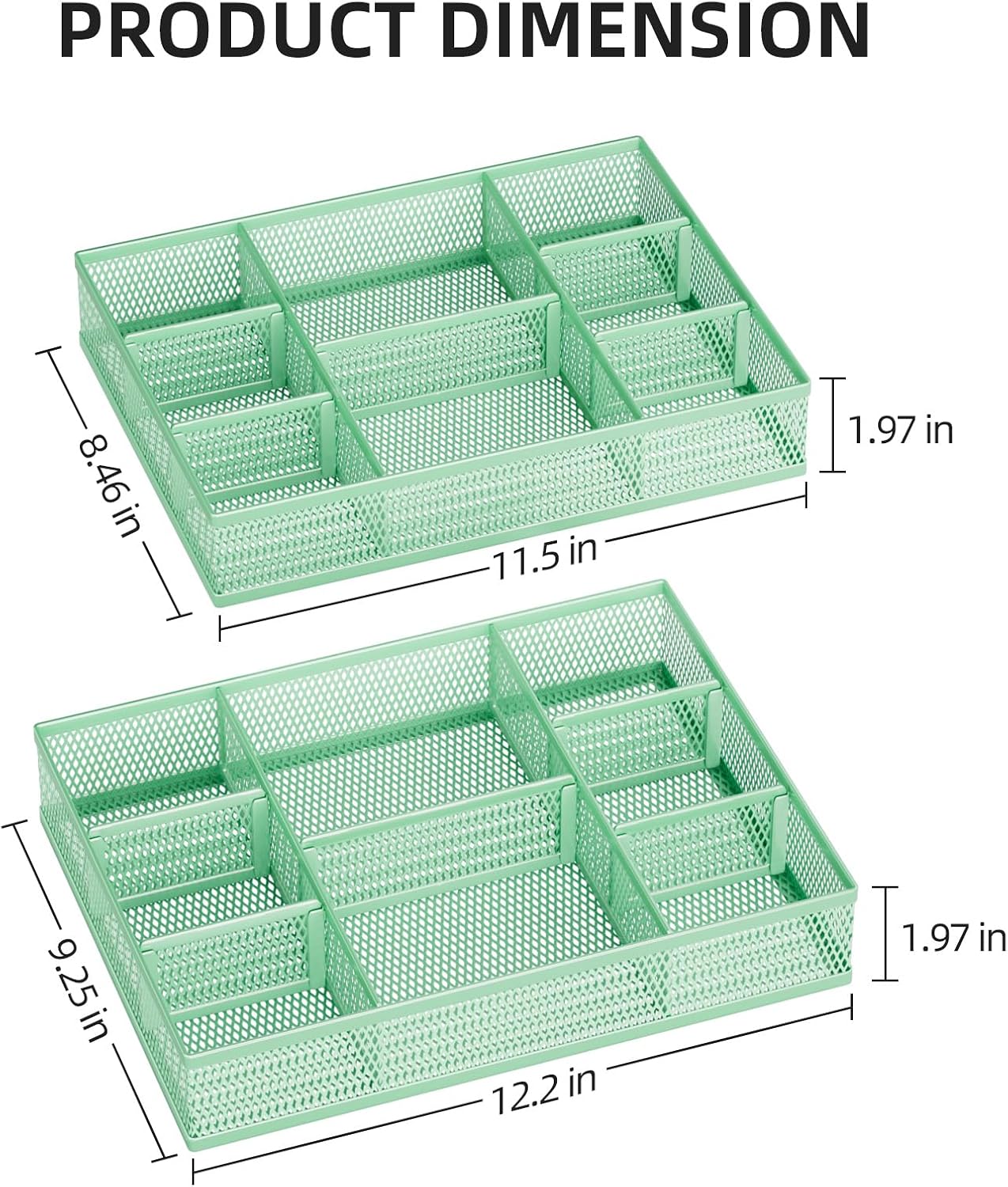 Marbrasse 2 Pack Desk Drawer Organizer, Mesh Drawer Organizer Tray with 8 Adjustable Compartments, Desk Organizers and Accessories, 5 Dividers Drawer for Office Supplies, Makeup & Vanity (Black)