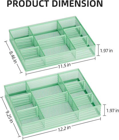 Marbrasse 2 Pack Desk Drawer Organizer, Mesh Drawer Organizer Tray with 8 Adjustable Compartments, Desk Organizers and Accessories, 5 Dividers Drawer for Office Supplies, Makeup & Vanity (Black)