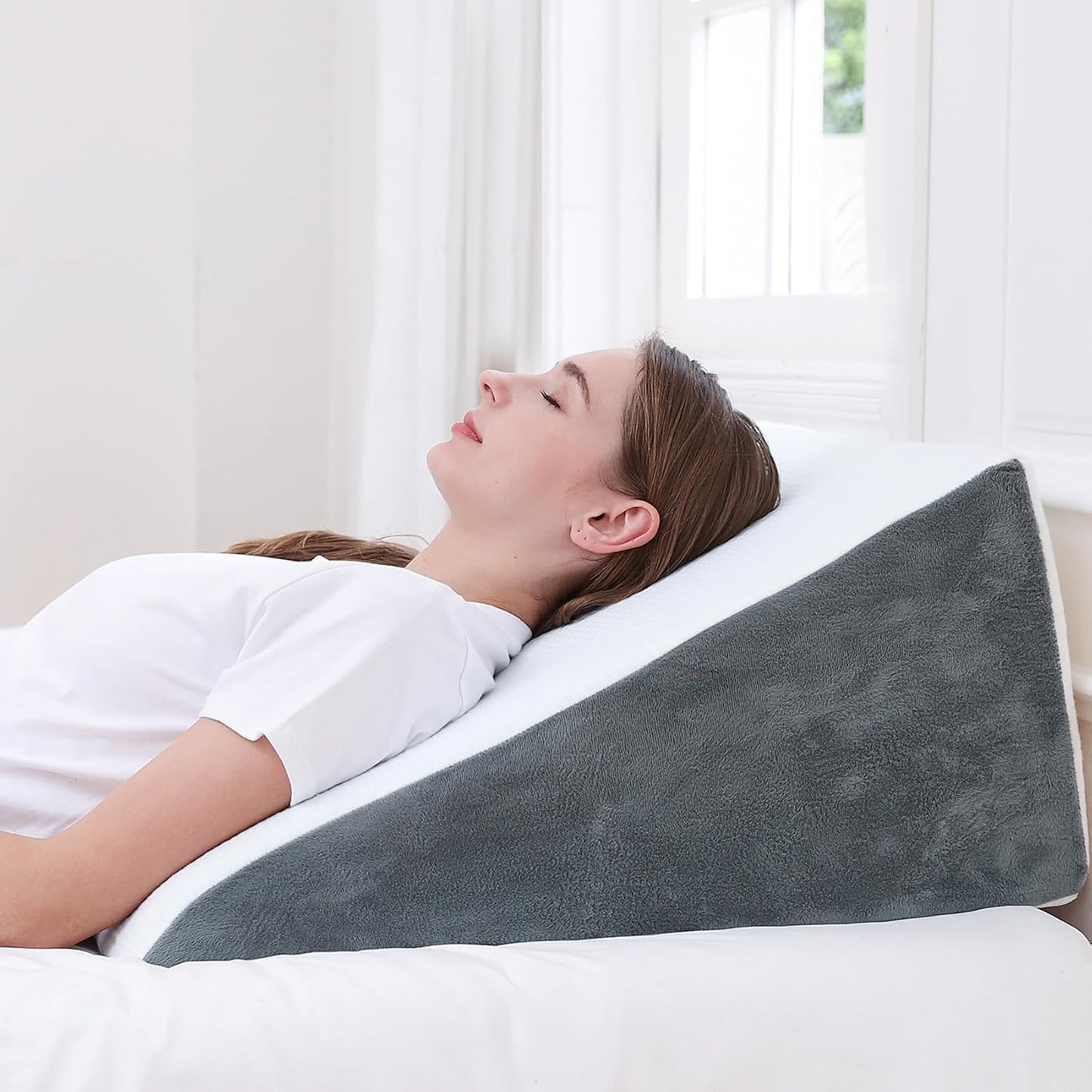 Sasttie Wedge Pillow 24x24x12 inch, Memory Foam Bed Wedge, Cool Grey | Triangle Pillow for Sleeping, Acid Reflux, Back Pain, Post-Surgery, and Snoring, Designed with Removable Washable Cover