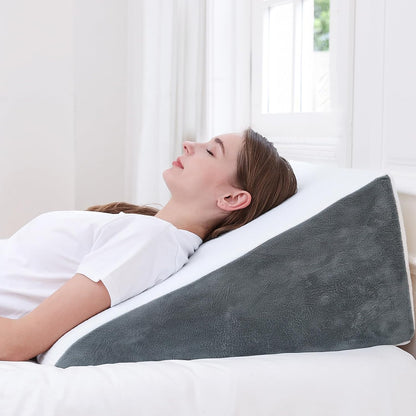 Sasttie Wedge Pillow 24x24x12 inch, Memory Foam Bed Wedge, Cool Grey | Triangle Pillow for Sleeping, Acid Reflux, Back Pain, Post-Surgery, and Snoring, Designed with Removable Washable Cover