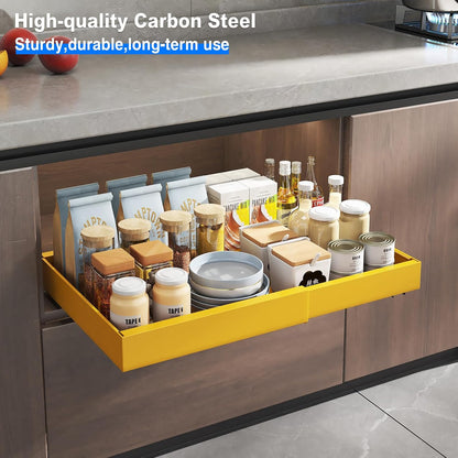 Mustorn 2 Pack Pull Out Cabinet Organizer, Slide Out Drawers for Cabinets, Peel and Stick, Heavy Duty Shelves for Kitchen, Cupboard, Pantry, Bathroom (16.5"D*11.8"W*3.94"H-Black)