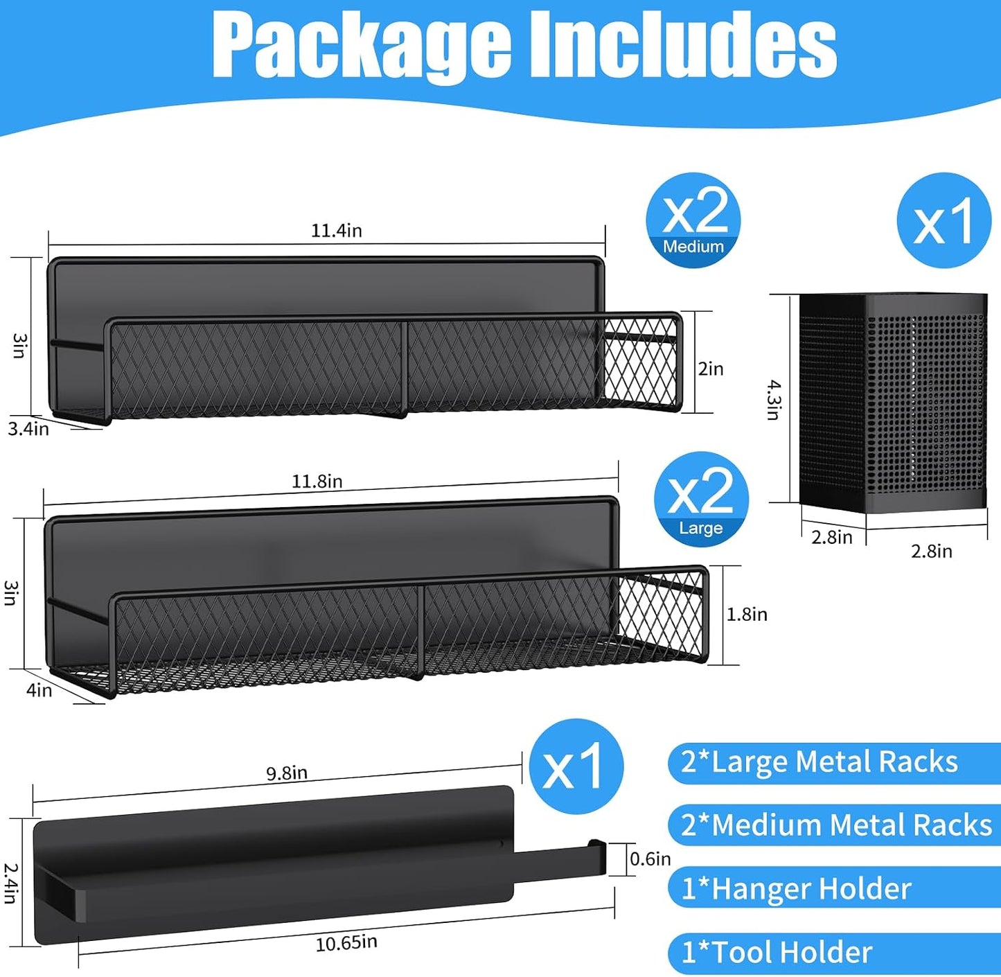 4 Pack Magnetic Shelves for Washing Machine, Heavy-Duty Magnetic Laundry Organizer with Hooks, Washing Machine Shelf for Refrigerator, Metal Storage Baskets, Closet & Laundry Room Organization(Black)