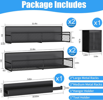 4 Pack Magnetic Shelves for Washing Machine, Heavy-Duty Magnetic Laundry Organizer with Hooks, Washing Machine Shelf for Refrigerator, Metal Storage Baskets, Closet & Laundry Room Organization(Black)