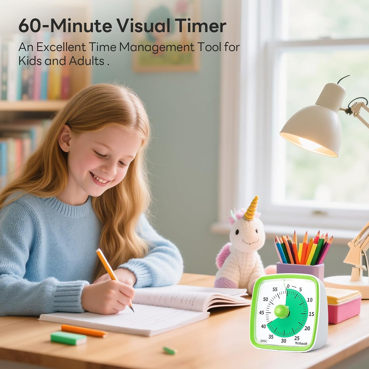 Yunbaoit Visual Timer with Night Light, 60 Minute Countdown, Light Blue