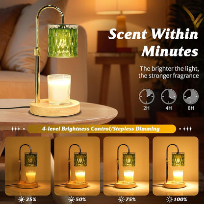HAIDOLIANG Blue Candle Warmer Lamp with Timer and Dimmer | Height and Brightness Adjustable,Glass Electric Wax Warmer with 2 Bulbs for Women Gifts, Home Decor for Scented Jar Candles