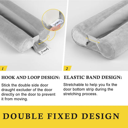 fowong Door Draft Stopper, 36" Adjustable Under Door Noise Stopper, Grey | Durable Door Draft Blocker Helps to Seal Door Gaps, Reduce Drafts, Noise, Dust & Light, Fit Doors 30"–36", Easy to Install