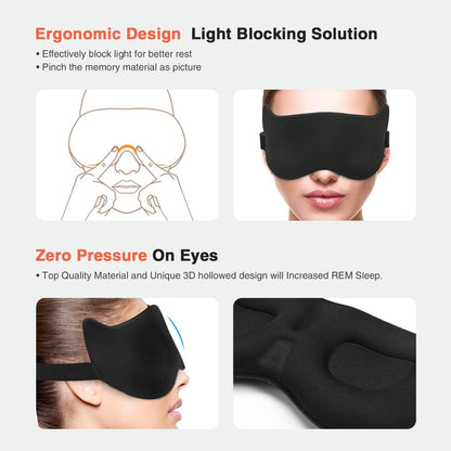 Sleep Mask SleepFun Invisible Alar Deep Orbit 3D Eye Mask Ultra Lightweight & Comfortable Sleeping Mask for Travel, Nap, Shift Works, Black & Blue