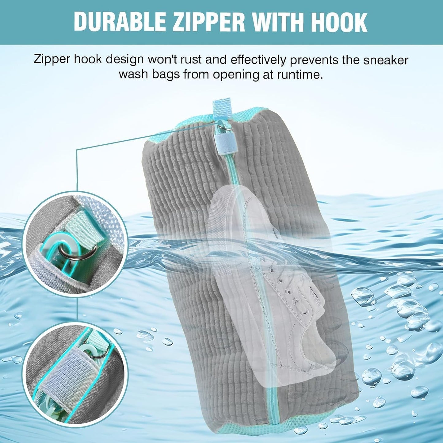 Shoe Washing Machine Bag, Shoe Laundry Bag for Washer and Dryer | 2 Pack Shoe Cleaning Bag for Sneakers & Tennis Shoes, XXL Size, Shoe Protection, Dry Bags, Zipper Hook, Travel & Dorm Storage