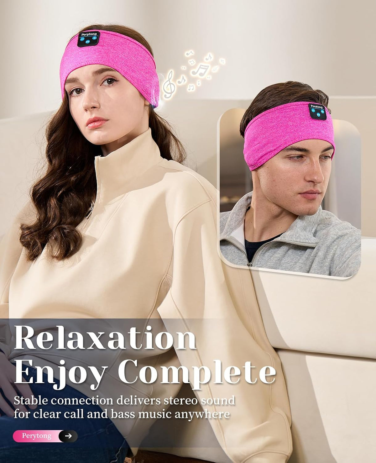 Perytong Sleeping Headphones Bluetooth Headband, Soft Long Time Play Sleeping Headsets with Built in Speakers Perfect for Workout,Running,Yoga,Travel, Darkgray