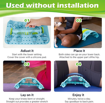 Back Stretcher for Lower Back, Pneumatic Adjustable Lumbar Support Board with 10 Magnets and 90 Massage Points, Daily Back Stretching Device for Home, Office, Yoga and Travel