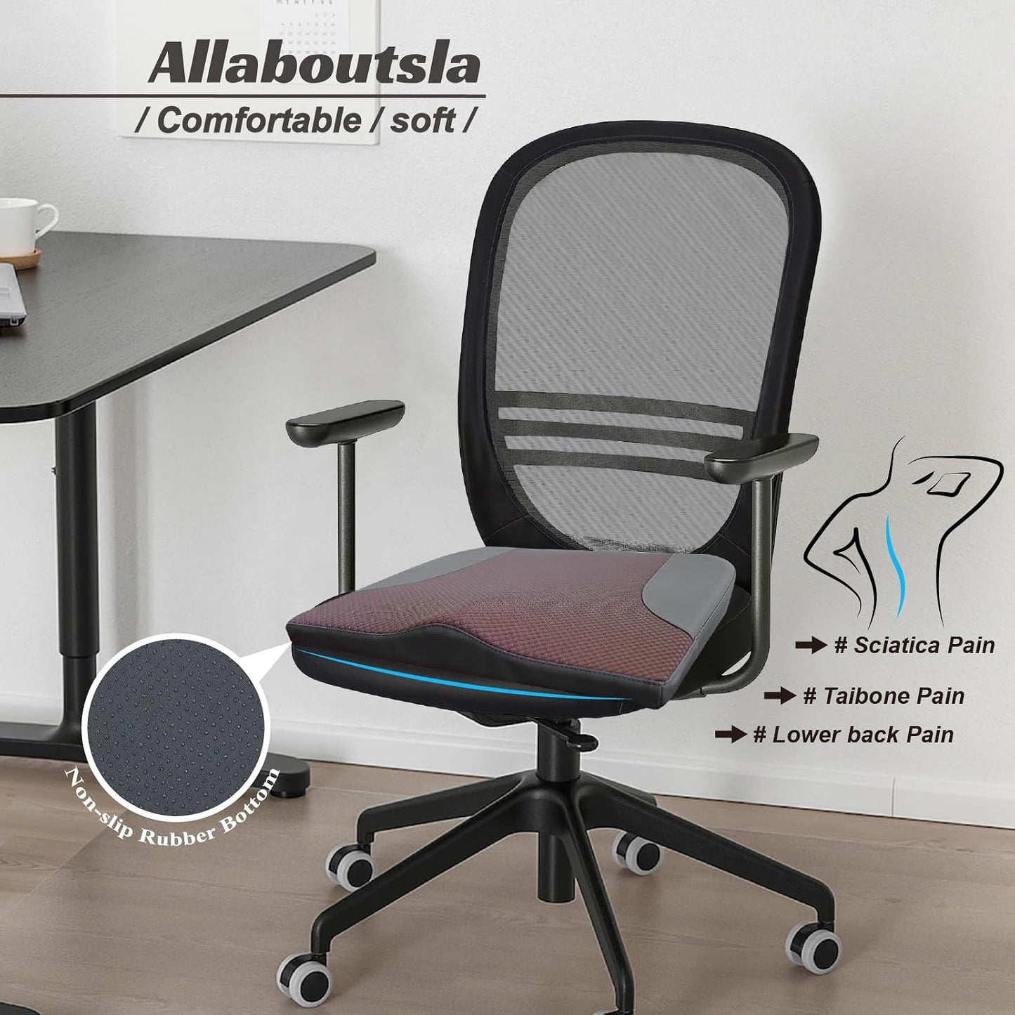 Allaboutsla Car Seat Cushion with Lumbar Support Pillow, Car Back Support | L-Shaped Ergonomic Memory Foam Seat Cushion, Car Seat Cushions for Driving, Driver Cushion and Back Support for Car, B&G