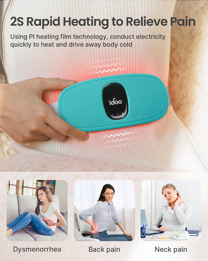 iDOO Portable Heating Pad for Period Cramps, FSA Eligible Item, Gifts for Women Girlfriend Mom Wife, Back Belly Heat Pad for Menstrual Pain Relief, with 3 Heat Levels 3 Massage | Back & Belly Wrap for Menstrual Cramps, 3 Heat Levels 3 Massage, FSA