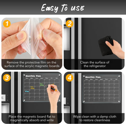 DIYMAG Magnetic Calendar, Fridge Magnets for Whiteboard 4 PCS Dry Erase | Clear Monthly Weekly Daily Memo Acrylic Planning Boards Apartment Essentials for Refrigerator