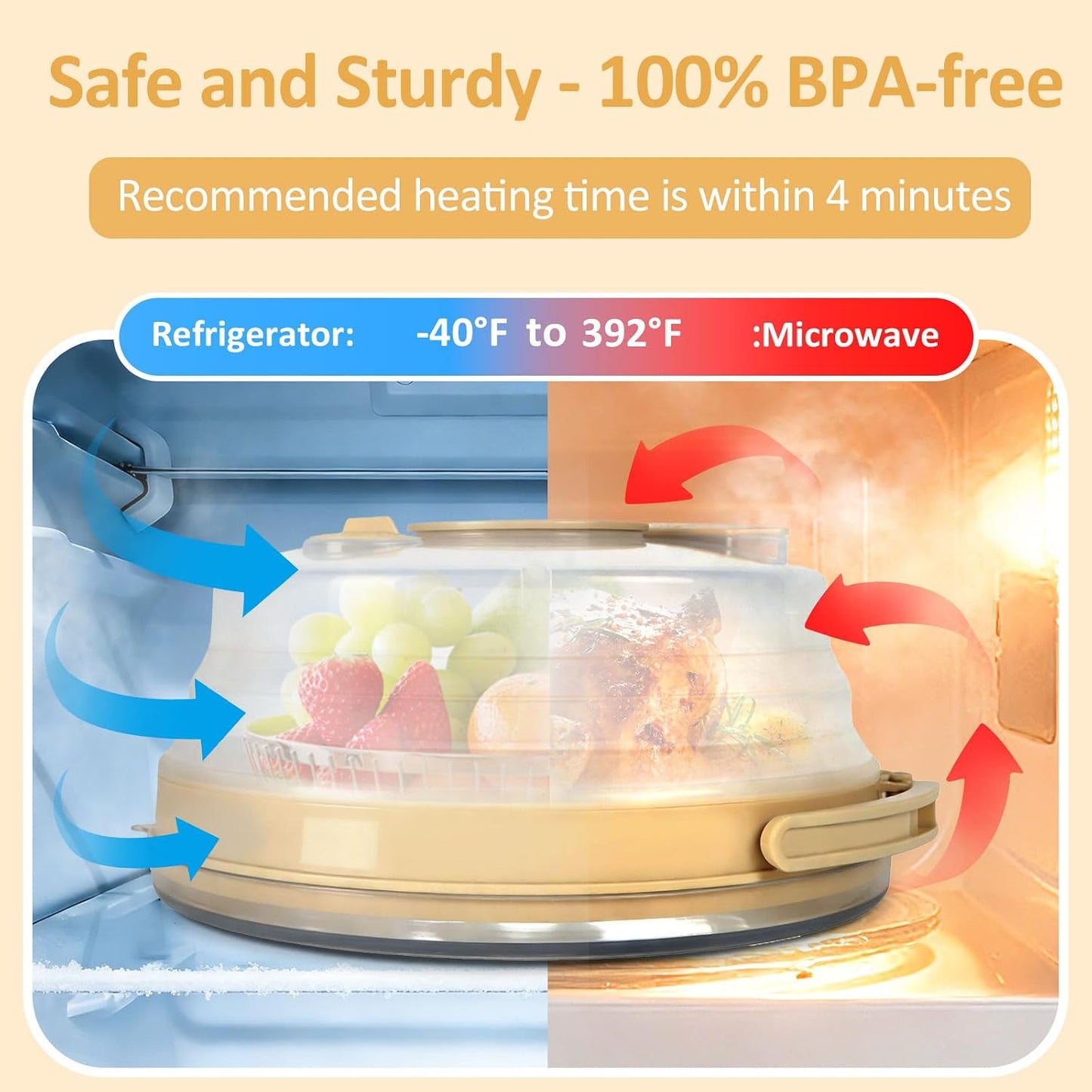 10” Microwave Splatter Cover with Water Steamer and Anti-Spill Base Plate | Built-in Seasoning Box, Collapsible Microwave Cover for Food with Handle & Hanging Hole, Vent Adjustable, BPA-Free, Reusable