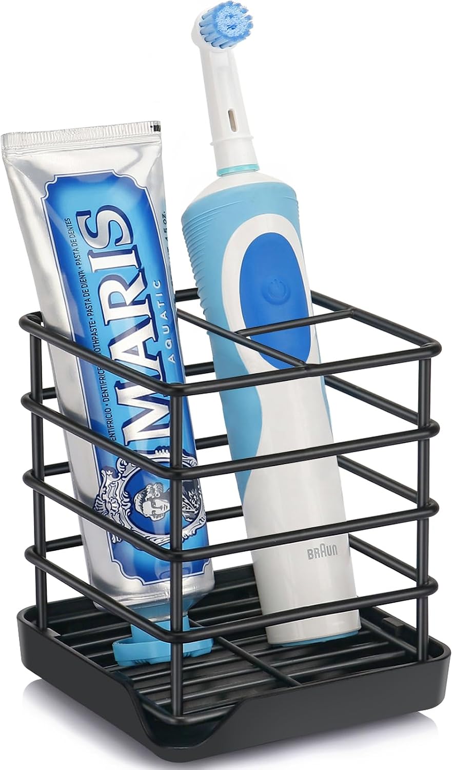 Toothbrush Holders for Bathroom,Black,Stainless Steel,Detachable,Tray,3 Slot