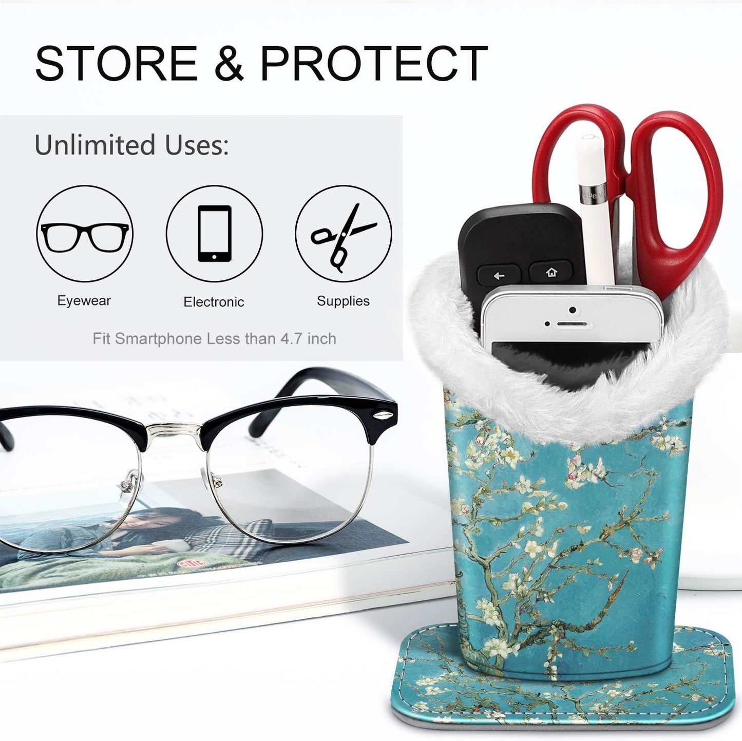 FINTIE Plush Lined Eyeglasses Holder, Glasses Stand Case For Nightstand | Soft Plush Lining, Bedside Eyeglasses Holder, Office Desktop Organizer, Small Item Storage, Anti-Scratch - Colors A