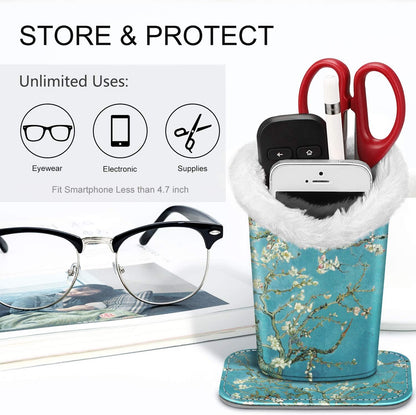 FINTIE Plush Lined Eyeglasses Holder, Glasses Stand Case For Nightstand | Soft Plush Lining, Bedside Eyeglasses Holder, Office Desktop Organizer, Small Item Storage, Anti-Scratch - Colors A