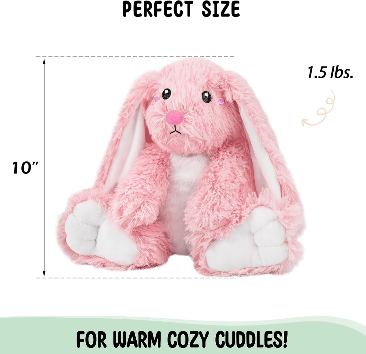 Bunny Microwavable & Weighted Stuffed Animals - 1.5 Lbs Unscented Heating Pad for Period Cramps Pain Relief and Anxiety, Cute Bunny Plush Toys Gifts for Women Girls Adults and Kids by Happy Fuel