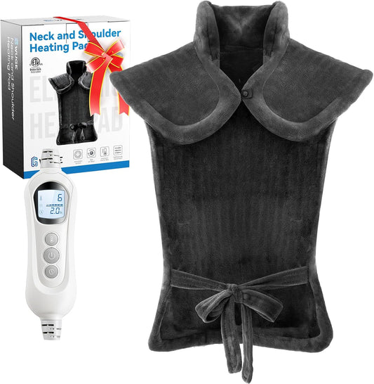 WUGE Comfort Gifts for Women Men, Heating Pad for Neck Shoulder and Back, Birthday Gift for Women Men, Large Weighted Heat Pad, ETL Certified, Gray