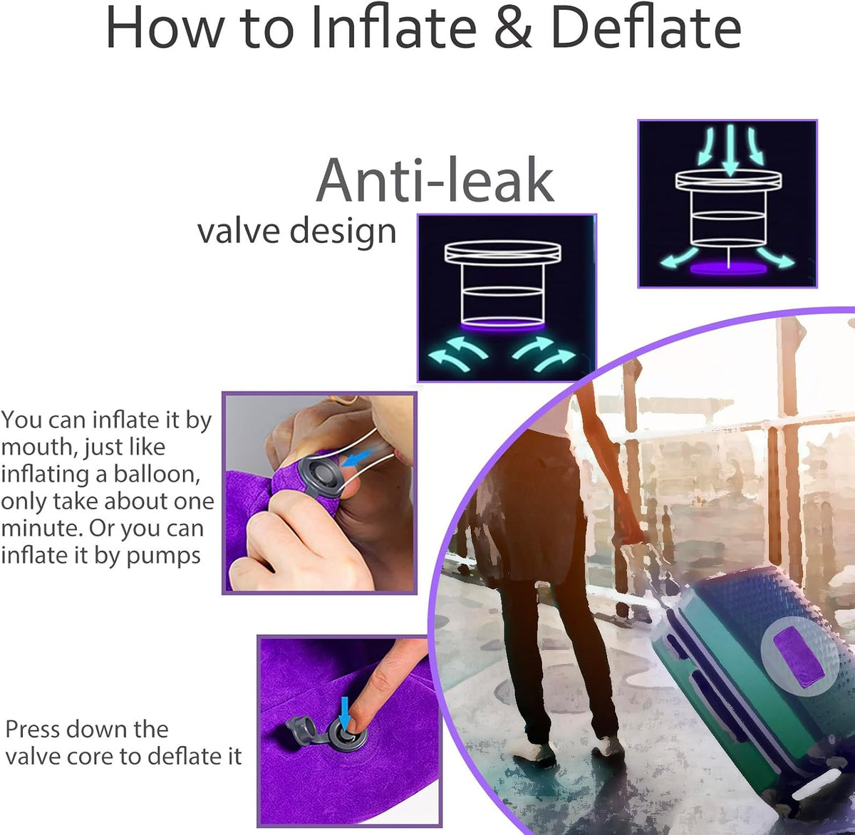 Inflatable Knee Pillow for Travel, Travel Knee Pillow for Side Sleepers