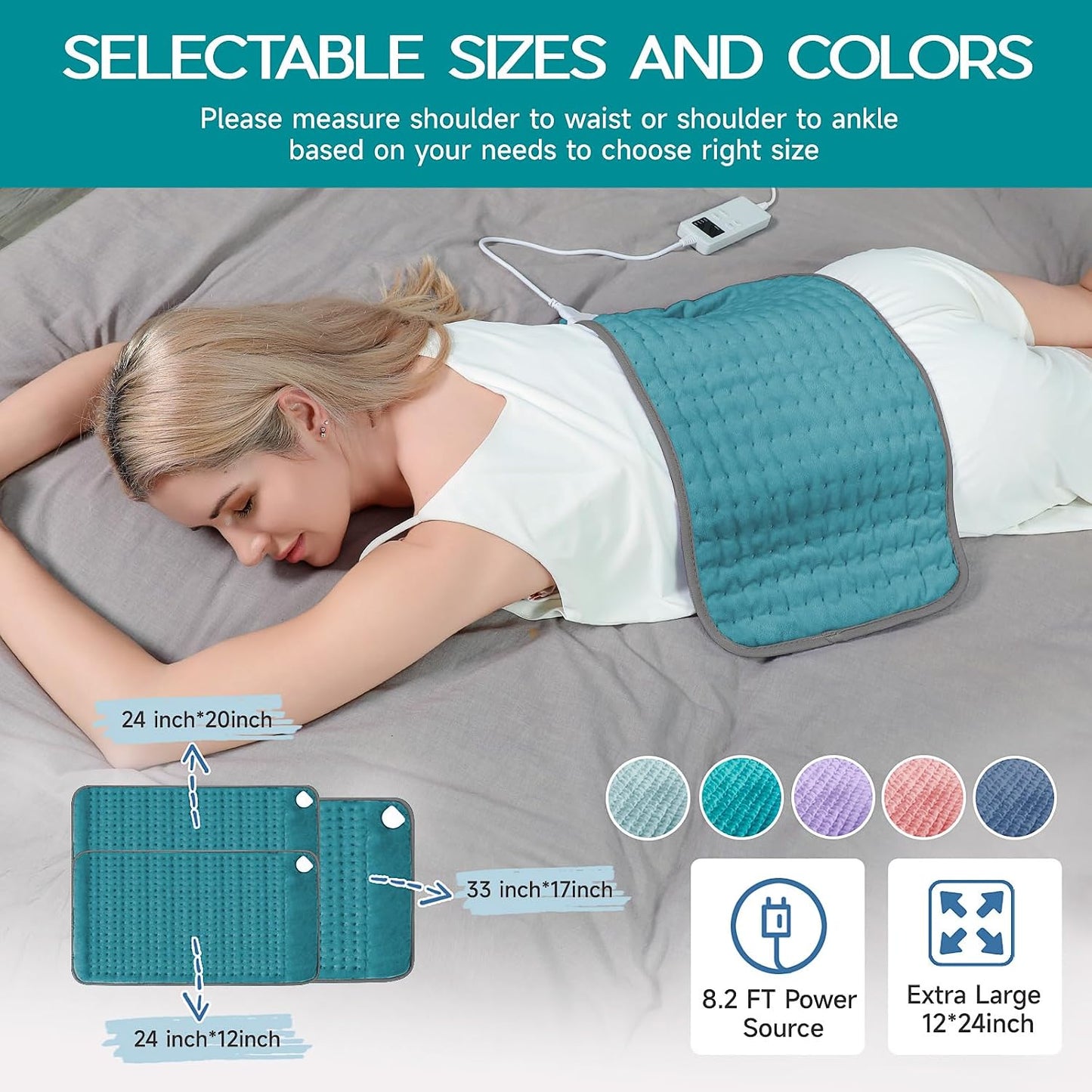 Heating Pad for Period Cramps, Heating Pad for Back/Neck/Shoulder Muscle Pain, 6 Heating&4 Timer Setting, Auto Shut Off, Dry/Moist Heat & Machine Washable, Gray Birthday Christmas Gifts for Women Mom