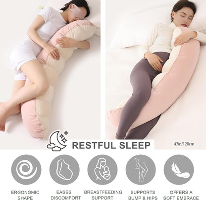 Peallow(Pat. Pend) – Long Round Body Pillow for Adults, Bolster Pillow for Sleeping, Soft and Supportive Pillow for Sleeping & Lumbar Support (Green-White, 29.5")