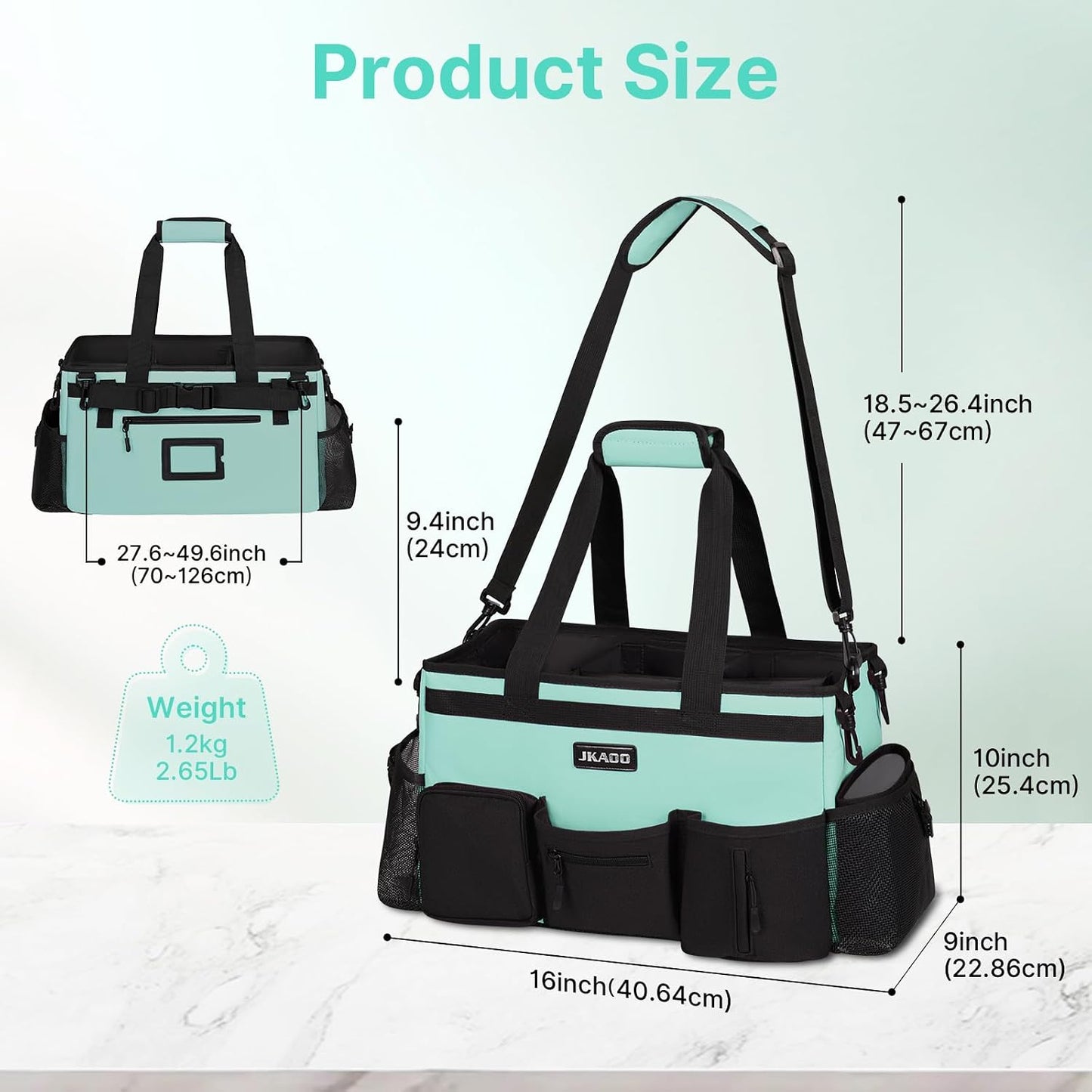 JKAOO Large Wearable Cleaning Caddy Bag with Handles, Denim Blue | Adjustable Shoulder & Waist Straps, Removable, Waterproof Tote for Cleaning Supplies, Home, Car, Office
