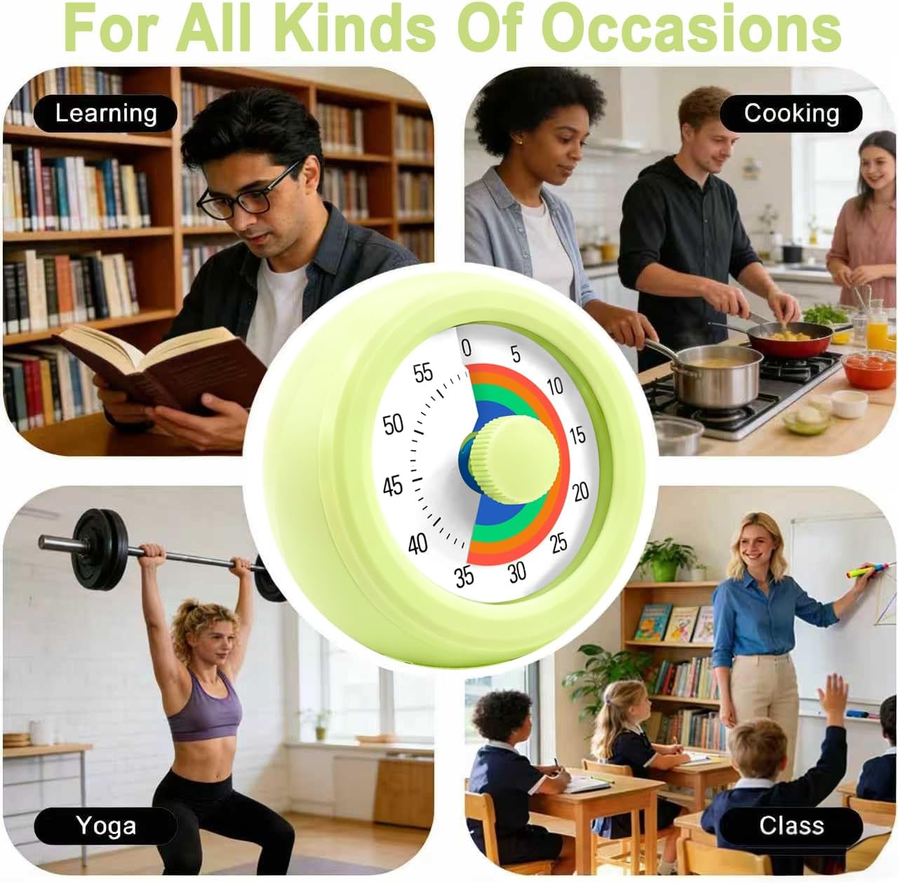 60 Minute Visual Timer with Silent Operation Visual Countdown Timer Rainbow Disk 60 Minute Countdown Timer Task Reminder Home and Kitchen Timer for Kids Desk, Office Meetings (Green)