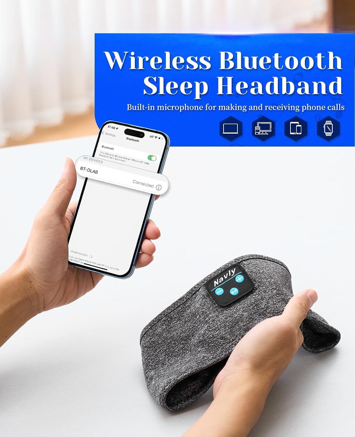 Navly Sleep Headphones, 12Hrs Sports Headband with Soft Cozy Earbuds Comfortable, Headphones Headband with Ultra-Thin HD Stereo Speakers Perfect for Workout,Running,Yoga,Travel