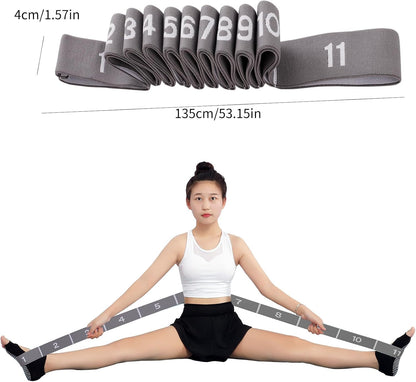 Elastic Stretching Strap with 11 Loops, Adjustable Stretch Band for Adults - Flexibility Straps for Yoga, Pilates, Dance - Non-Slip Fabric Resistance Band for Home Workout, Physical Therapy