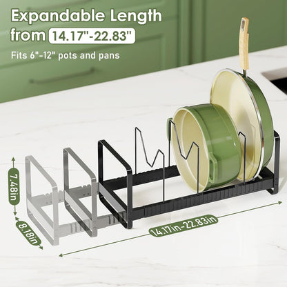 MUDEELA Expandable Pot Pan Lid Organizers inside Cabinet, 10 Divider-Black | Expandable 11.8–22.9", 10 Adjustable Divider, Tool-Free Assembly, Non-Slip, Scratch-Proof, For Pan Lid Cutting Board Bakeware