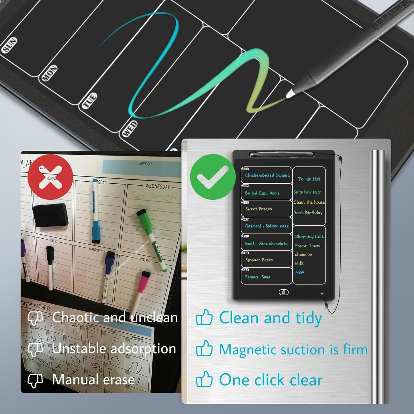 Magnetic Weekly Chore Chart for Adults, 9.8”×6.7” Small to Do List Dry Erase Board for Fridge Grocery Shopping Kitchen Menu Planning Whiteboard Refrigerator Digital Notepad Blackboard Meal Planner